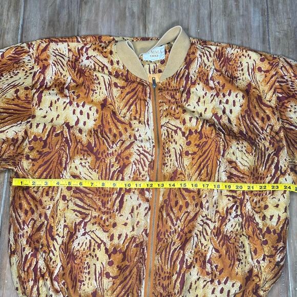 SUMMA SILK Silk Bomber Jacket Vintage Safari Print 90s artsy maximalist  Boho - Picture 3 of 8